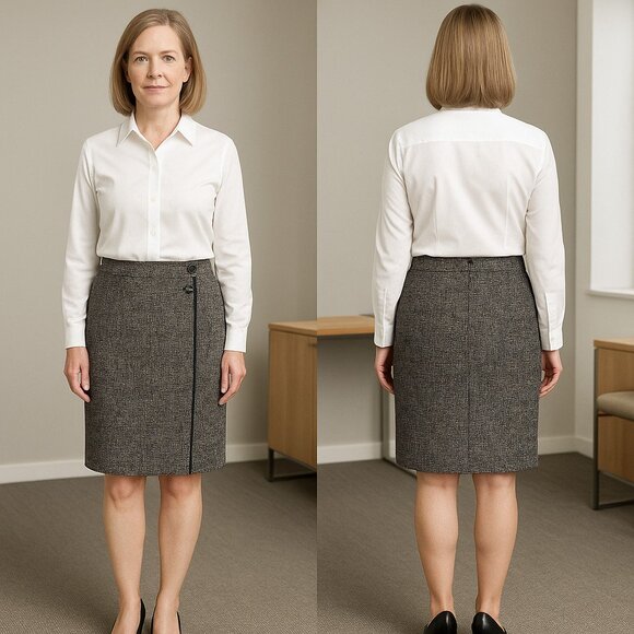 Ann Taylor Petite Pencil Skirt 12P Tweed Bouclé Black White Multicolor Lined - Picture 1 of 6